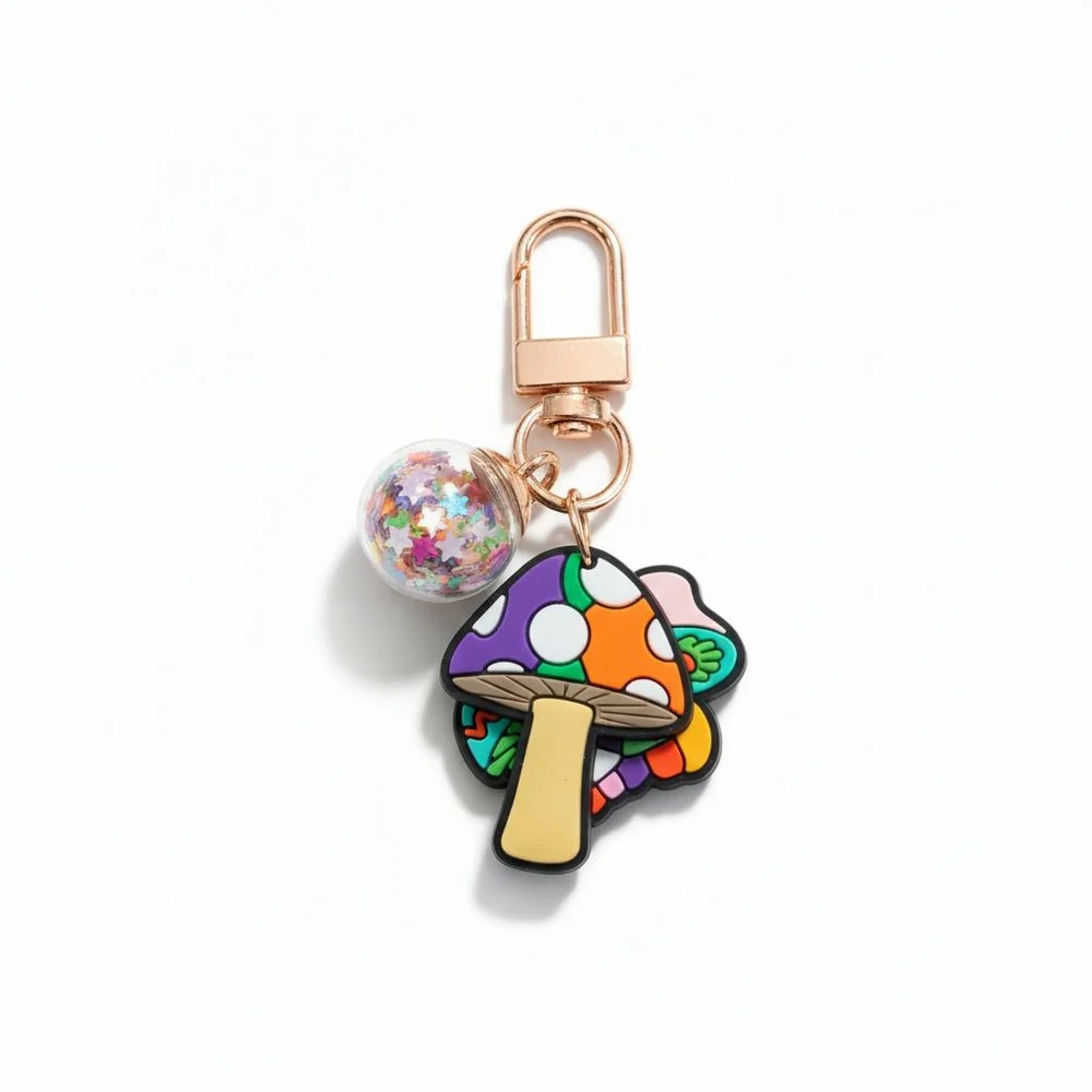 Whimsical Mushroom Keychain with Glitter Star Sphere